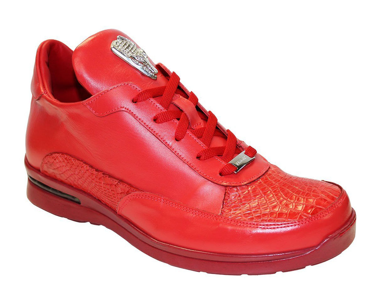 Fennix Italy "Lewis " Red Genuine Alligator / Calf-Skin Leather Casual Sneakers.